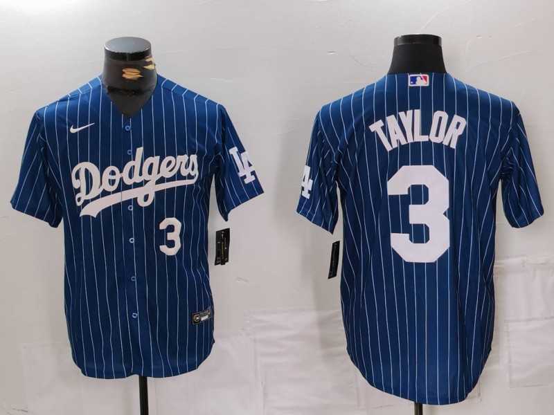 Mens Los Angeles Dodgers #3 Chris Taylor Navy Pinstripe Stitched Cool Base Nike Jerseys